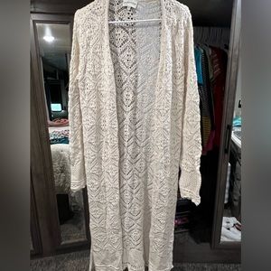 Crochet style cream colored duster/cardigan